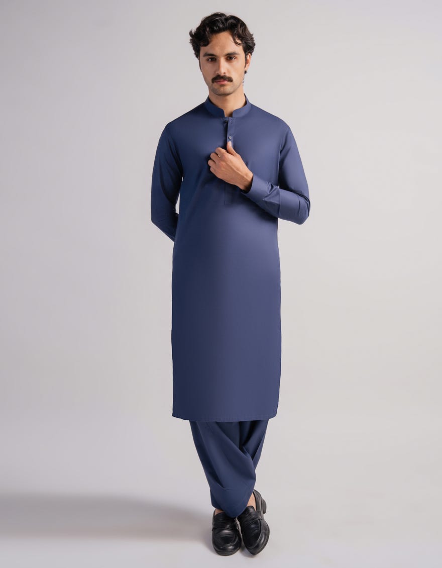 DEEP BLUE COTTON PLAIN KAMEEZ SHALWAR