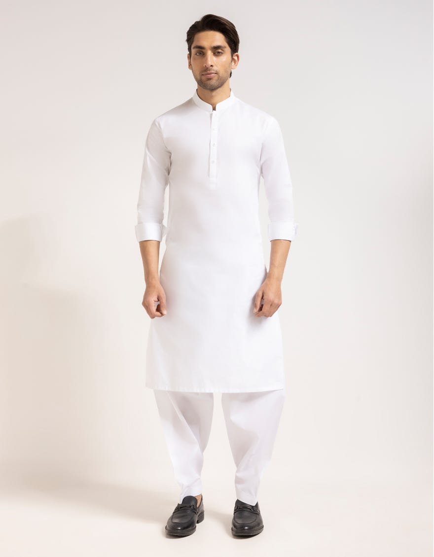 WHITE COTTON PLAIN KAMEEZ SHALWAR