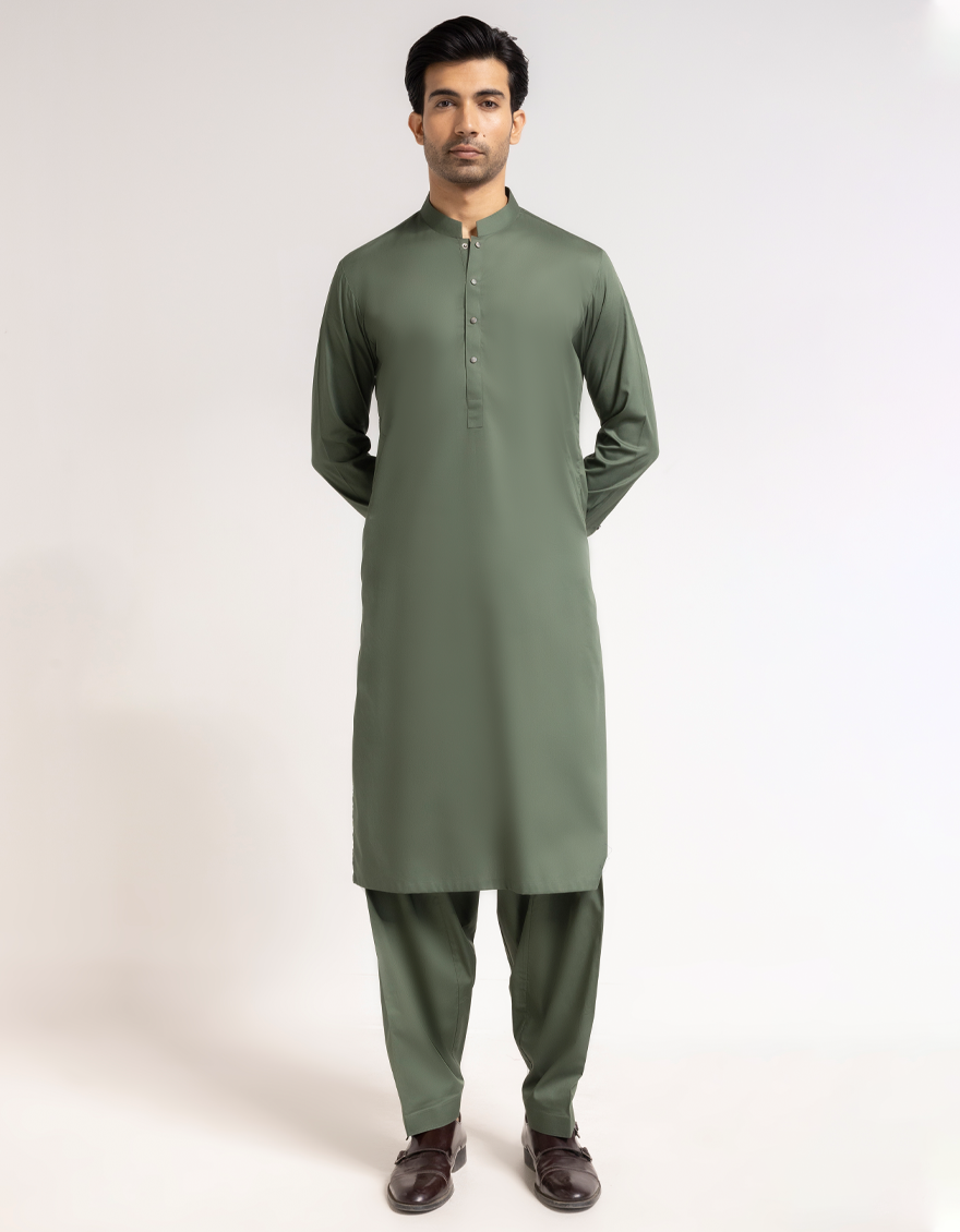 GREEN COTTON CASUAL KAMEEZ SHALWAR