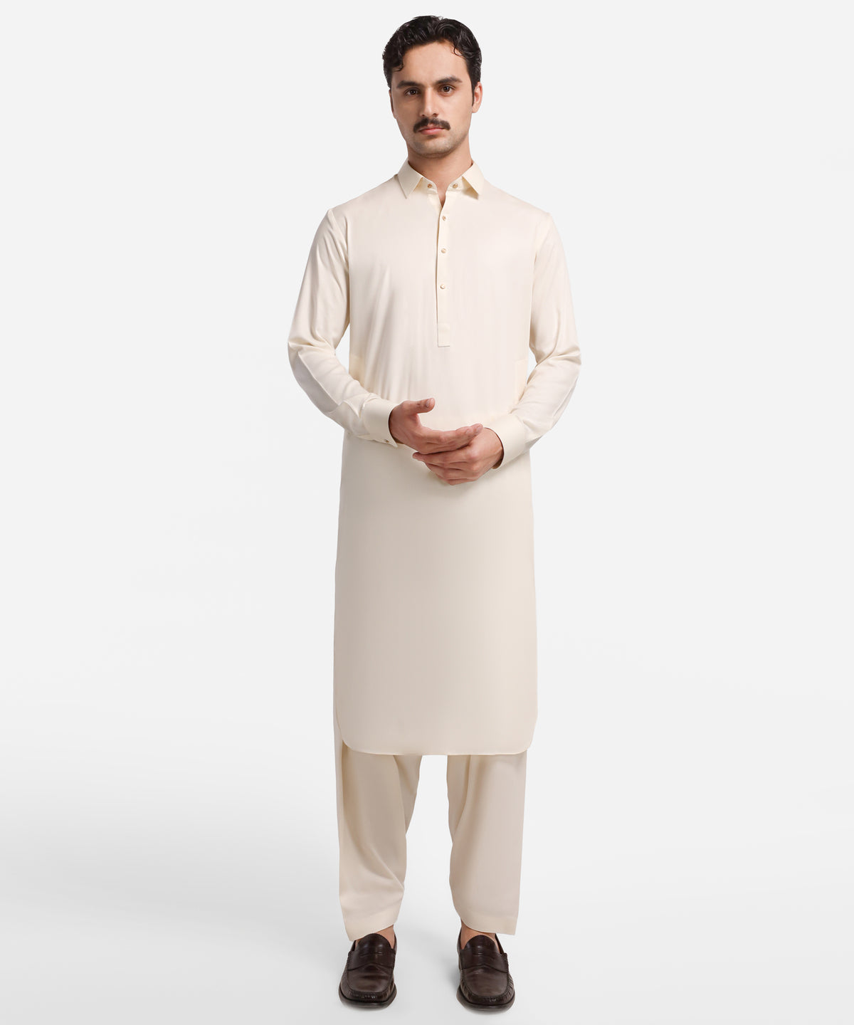 Cream Plain Kameez Shalwar