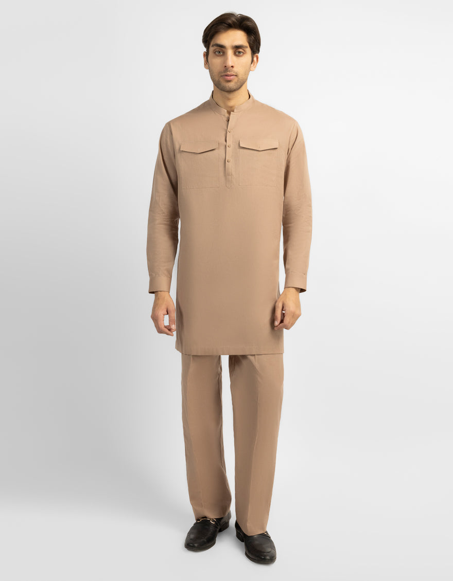 Tea Pink Cotton Casual Kurta Trousers