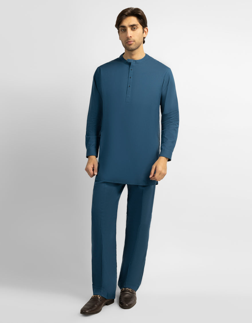 TEAL COTTON CASUAL KURTA TROUSERS