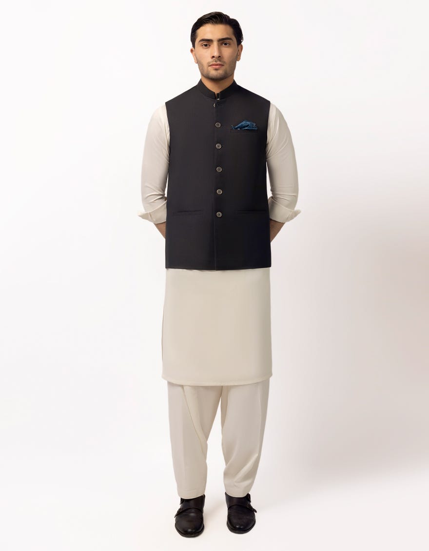 BLACK SUITING WAISTCOAT
