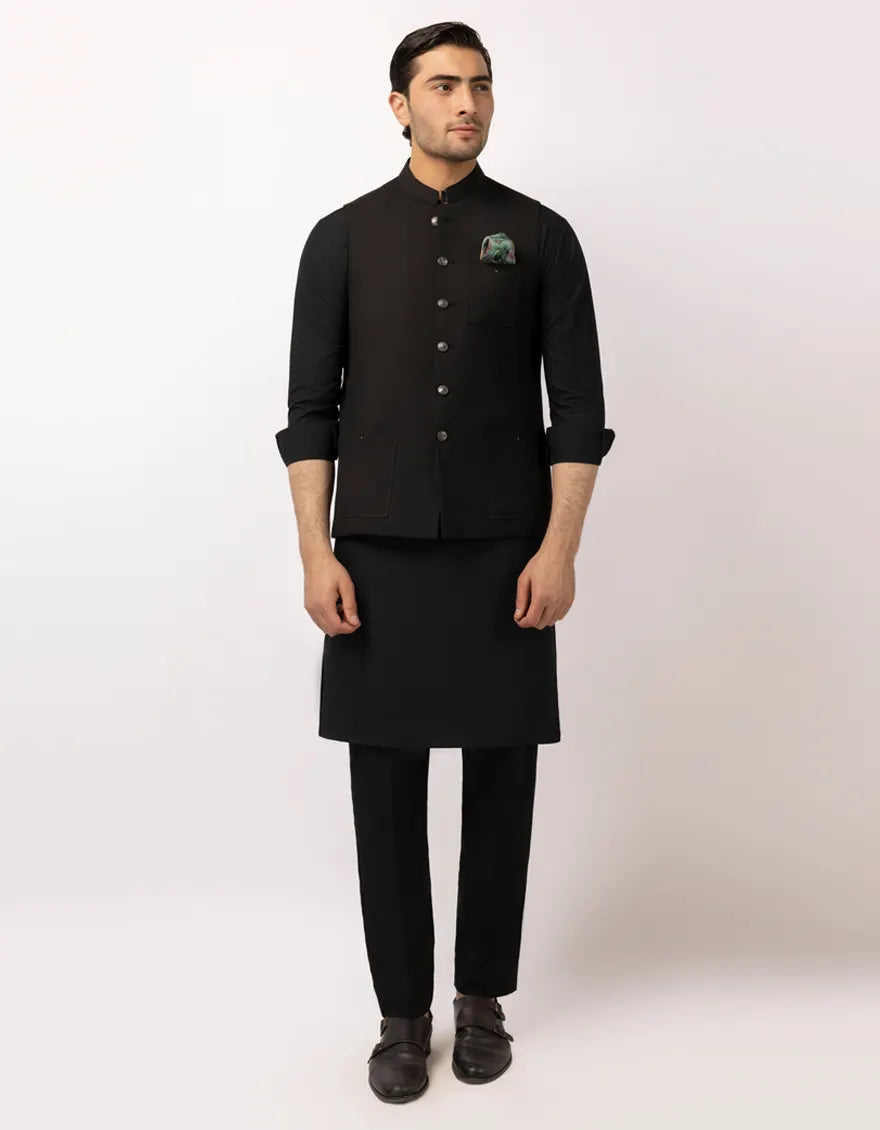 BLACK SUITING WAISTCOAT