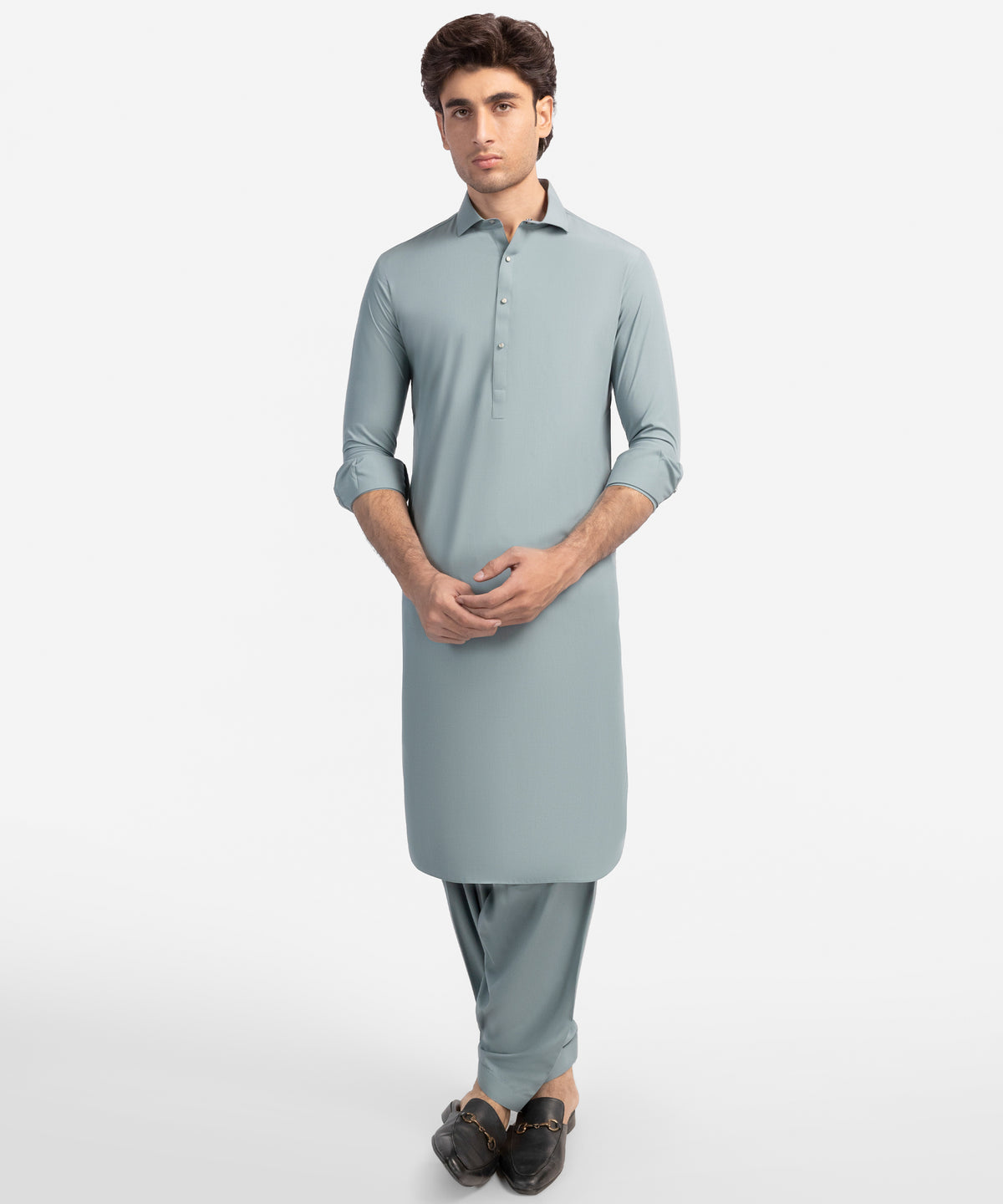 Dull Blue Plain Kameez Shalwar