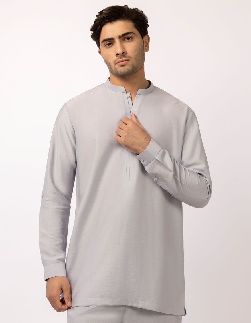 LIGHT GREY CASUAL SHORT KURTA TROUSERS