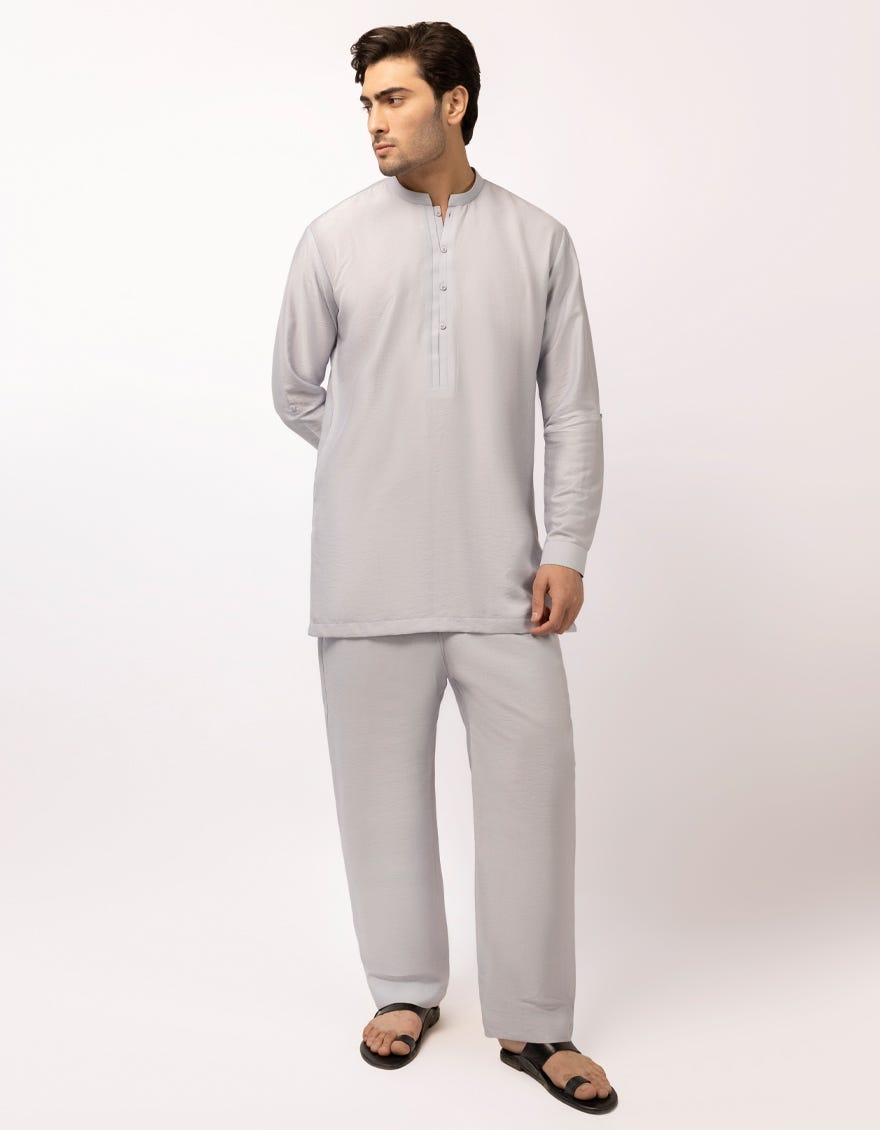 LIGHT GREY CASUAL SHORT KURTA TROUSERS