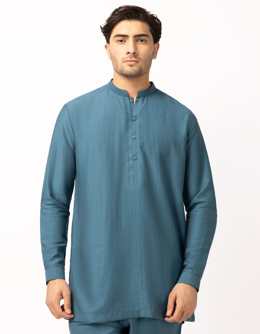 TEAL BLUE CASUAL SHORT KURTA TROUSERS