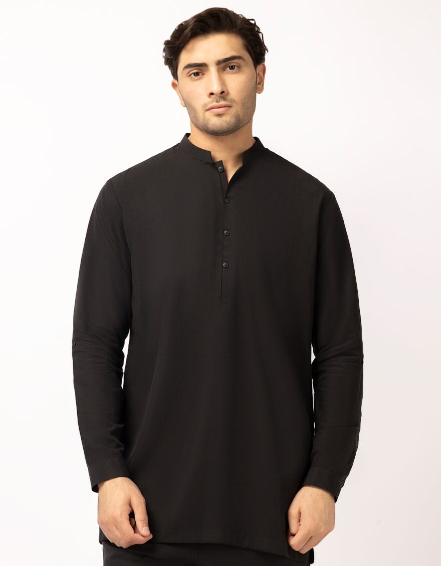BLACK CASUAL SHORT KURTA TROUSERS