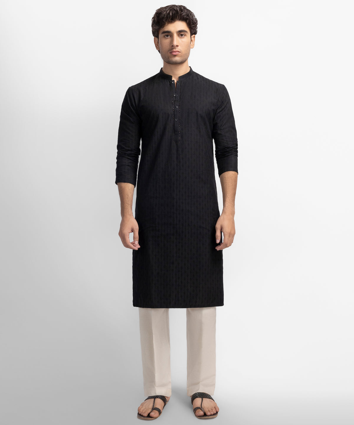 Black Formal Schiffli Cotton Kurta