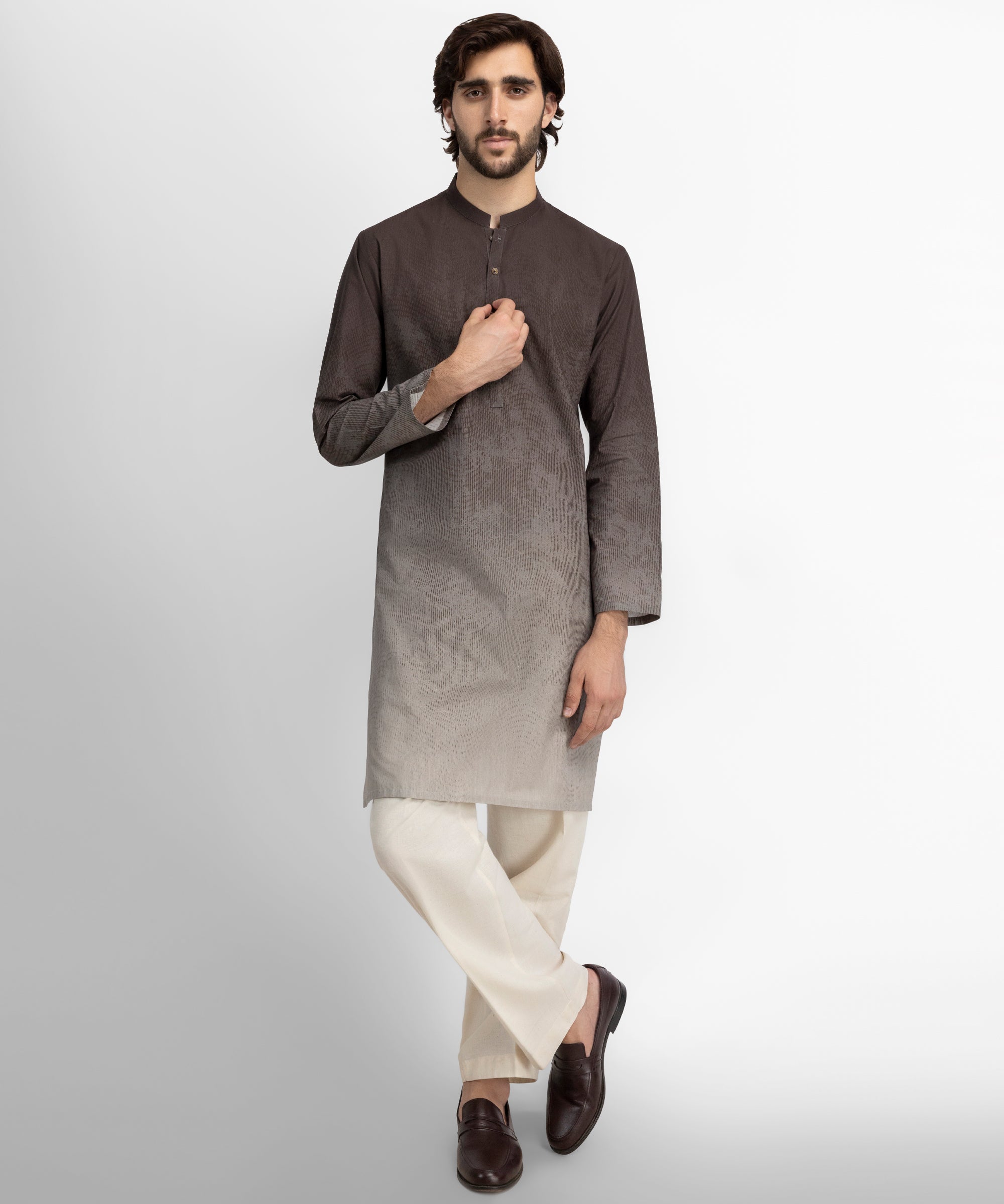 Brown Dip-Dye Plain Cotton Kurta