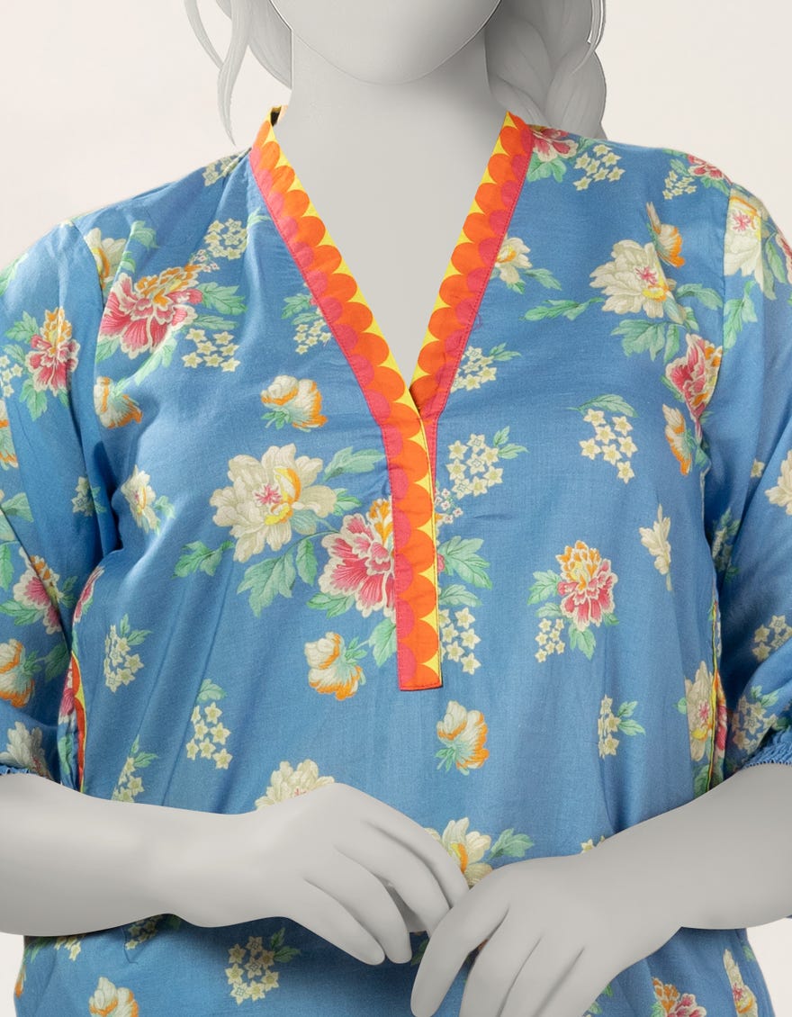 BLUE DIGITAL PRINTED LAWN 2PC STITCHED