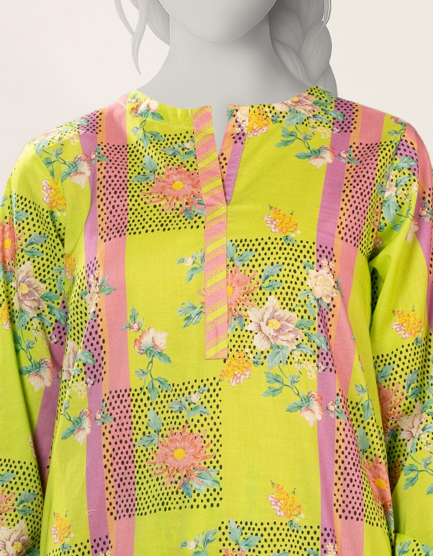 GREEN DIGITAL PRINTED LAWN 2PC STITCHED