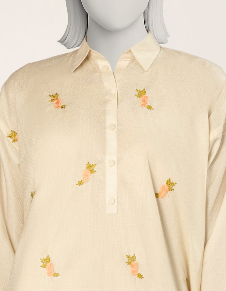 OFF WHITE EMBROIDERED TEXTURED CO-ORD SET