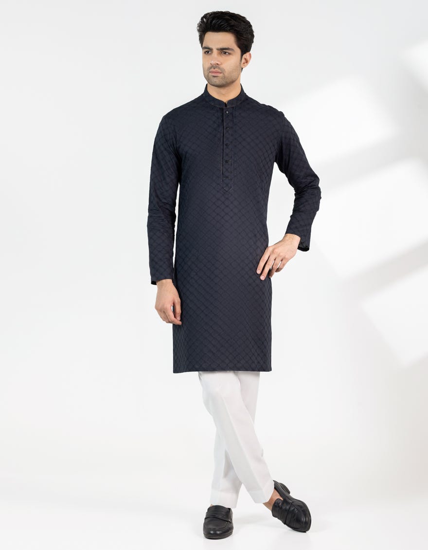 BLACK COTTON SCHIFFLI FORMAL KURTA