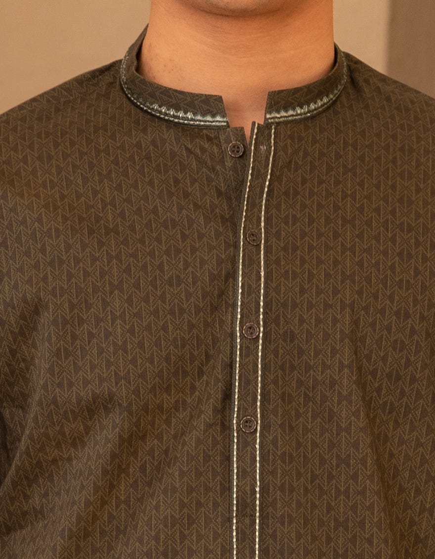 GREEN COTTON SEMI-FORMAL KURTA