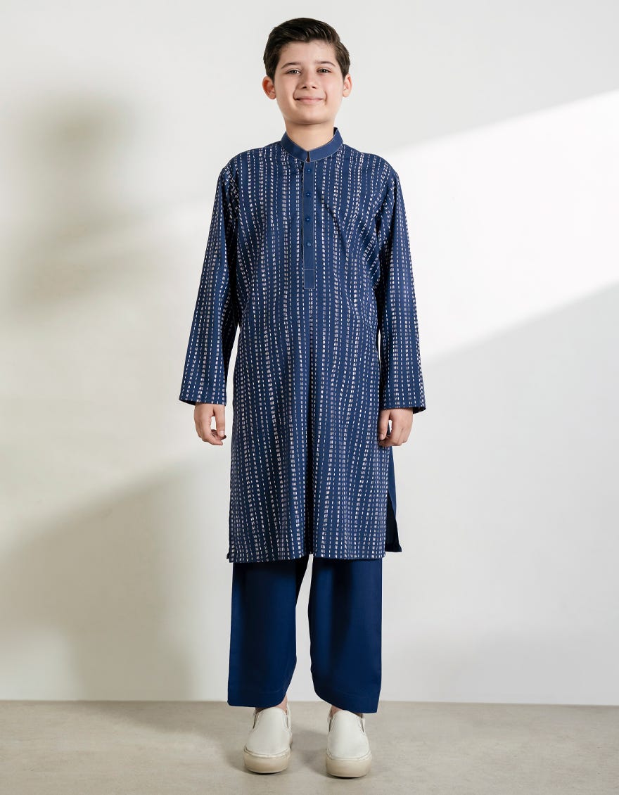 DENIM BLUE BLENDED KURTA TROUSERS