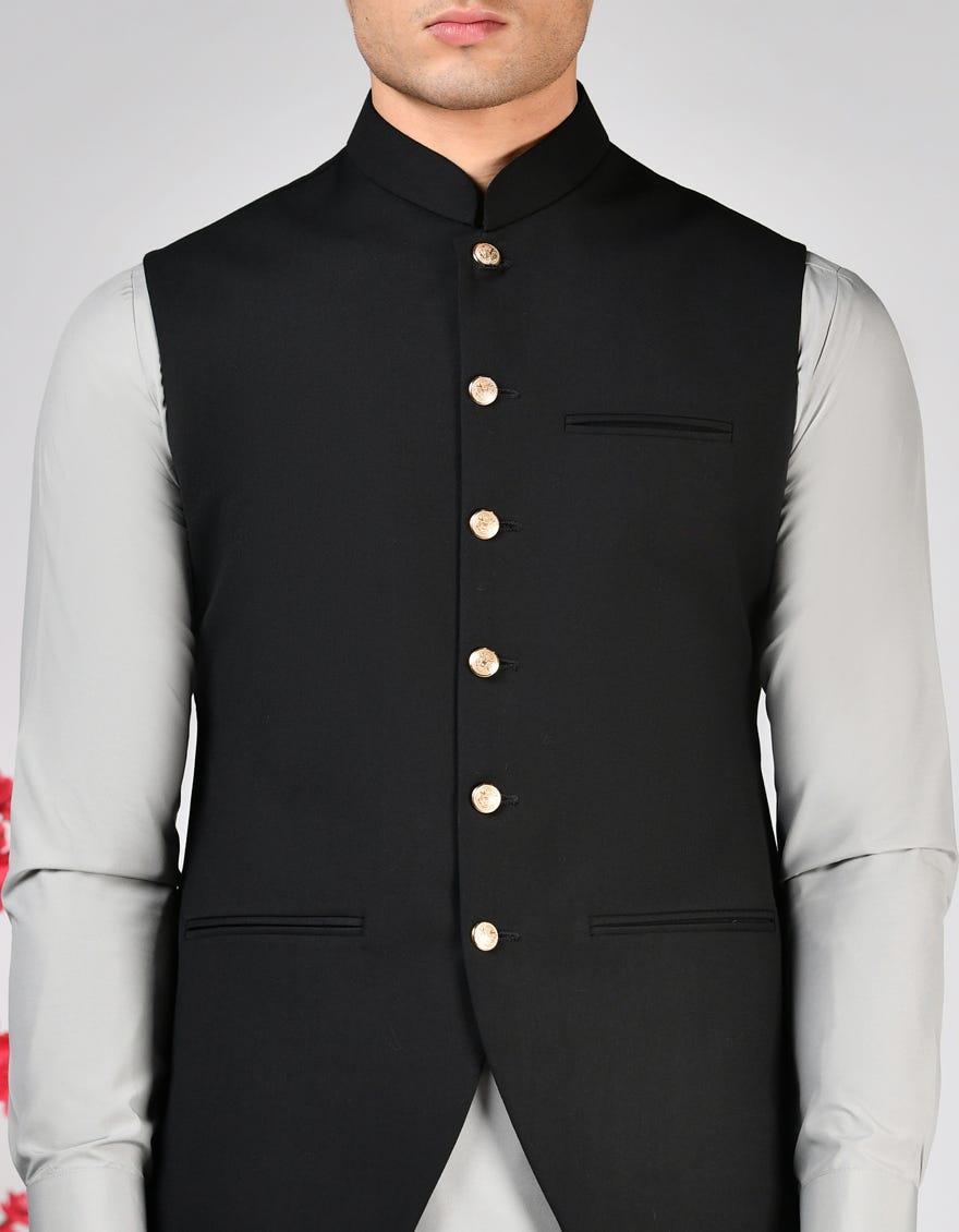 BLACK SUITING WAISTCOAT|JJVCA50241