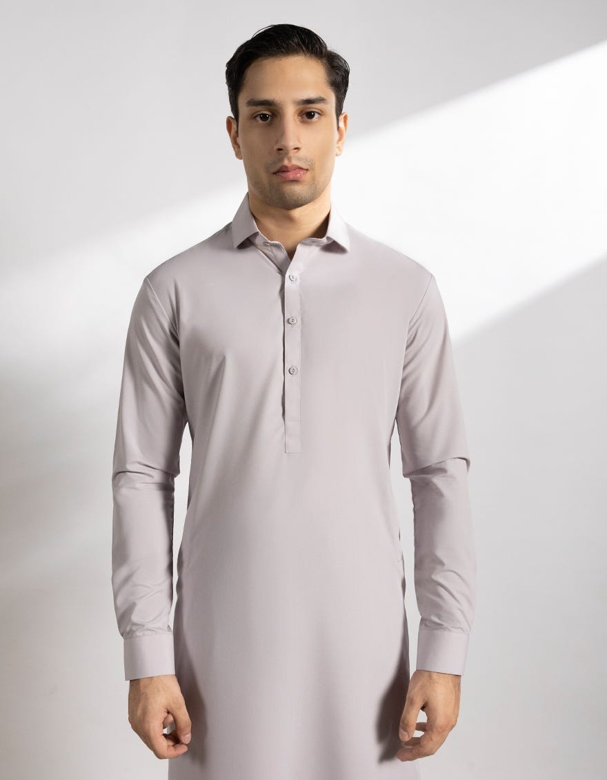 LIGHT GREY BLENDED KAMEEZ SHALWAR