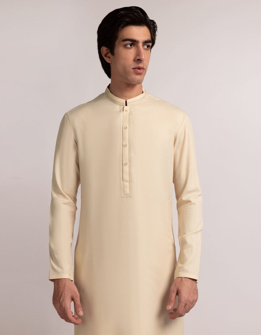 CREAM SEMI-FORMAL KAMEEZ SHALWAR