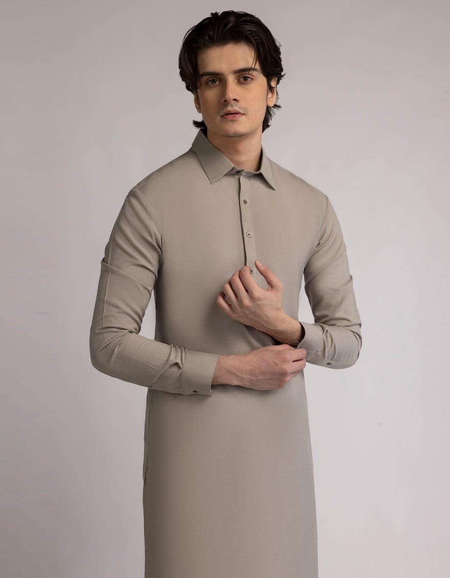 LIGHT GREY BLENDED PLAIN KAMEEZ SHALWAR