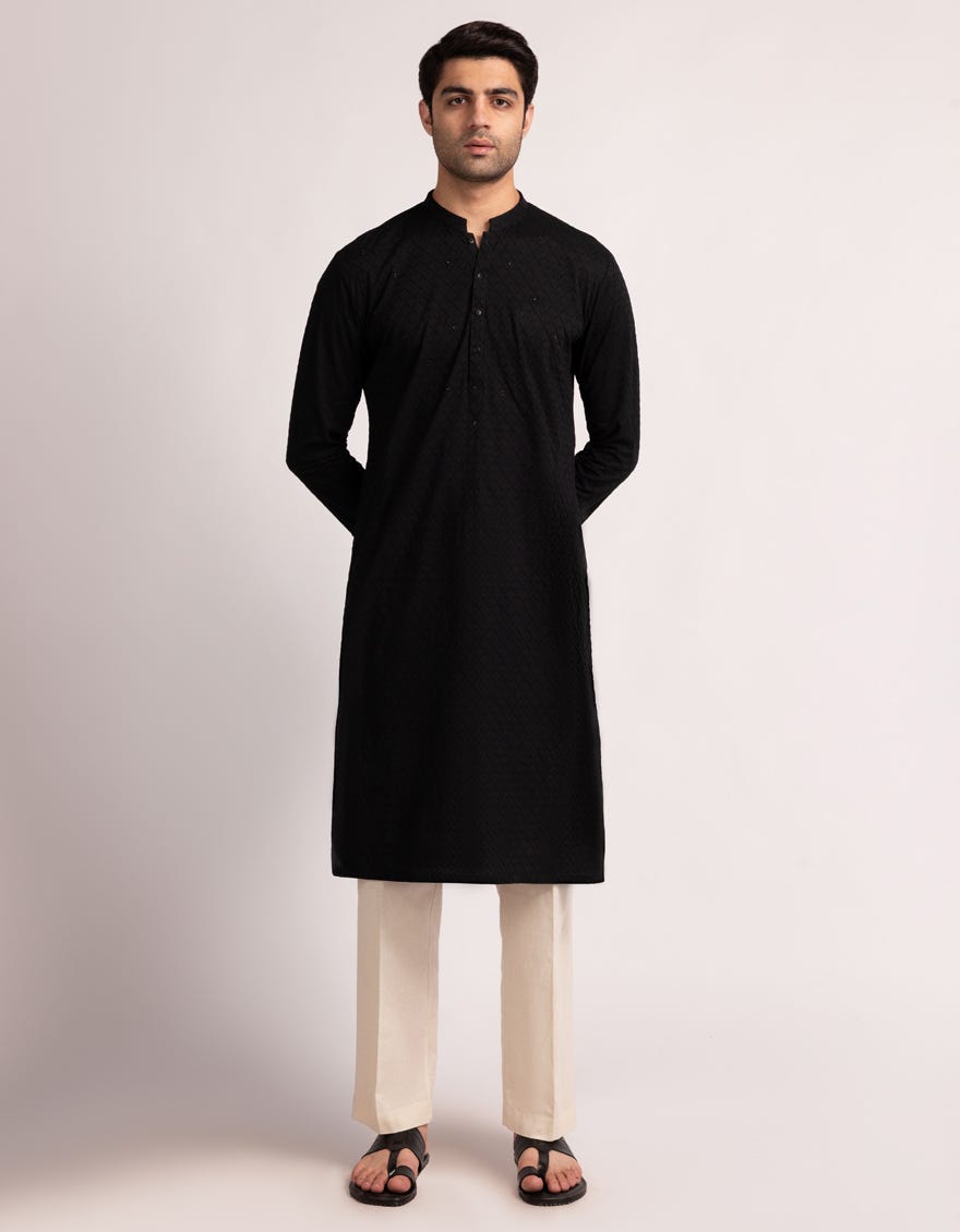 BLACK COTTON FORMAL KURTA