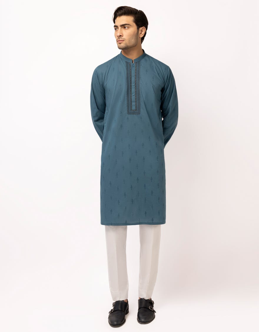 TURQUOISE COTTON FORMAL KURTA
