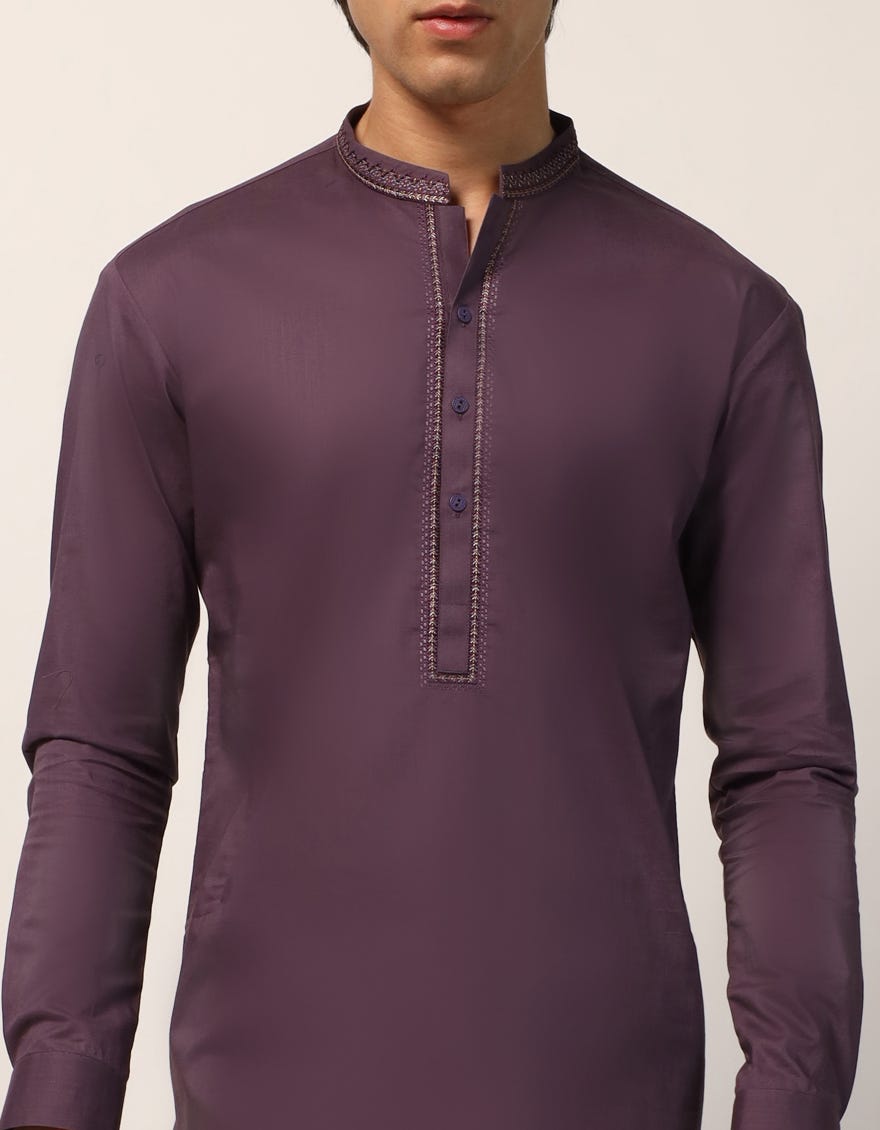 PURPLE COTTON SEMI-FORMAL KURTA TROUSER