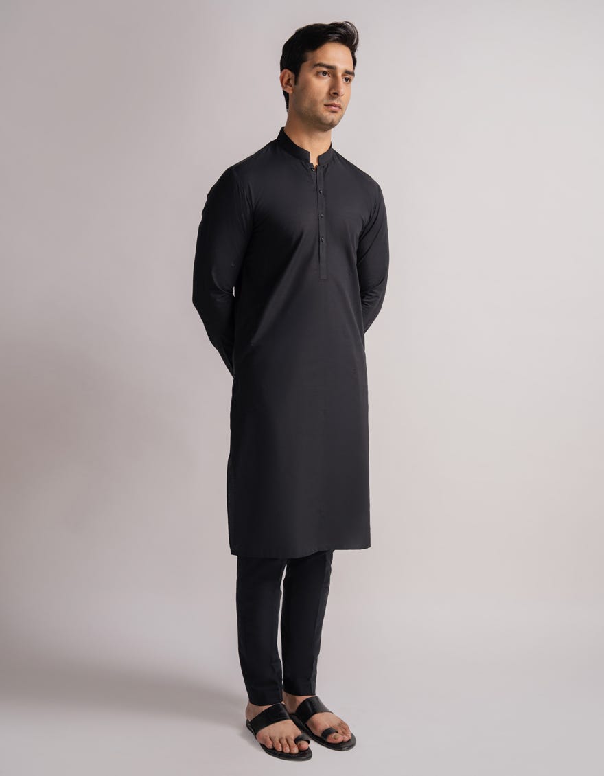 BLACK COTTON FORMAL KURTA TROUSERS