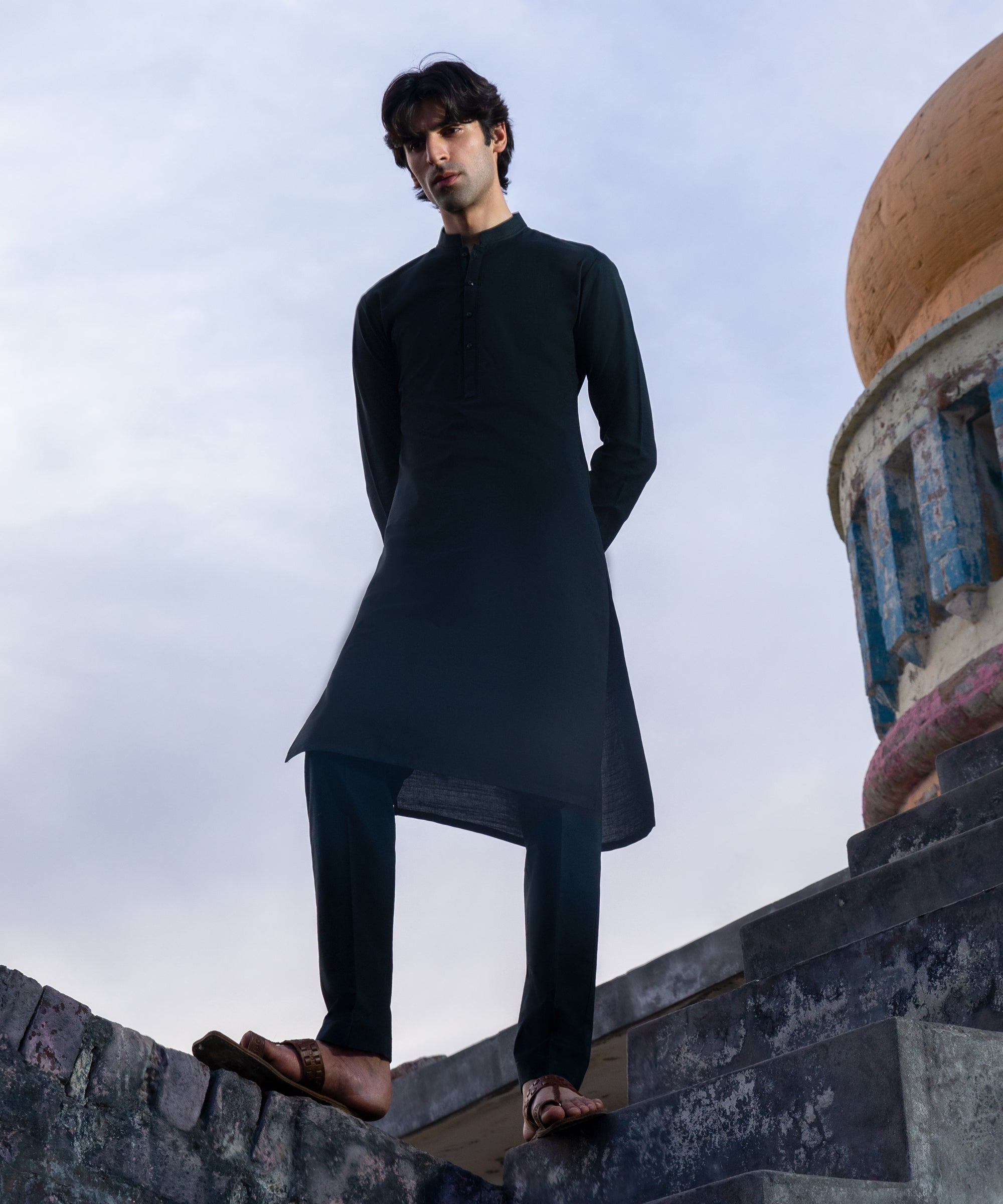 BLACK COTTON FORMAL KURTA TROUSERS