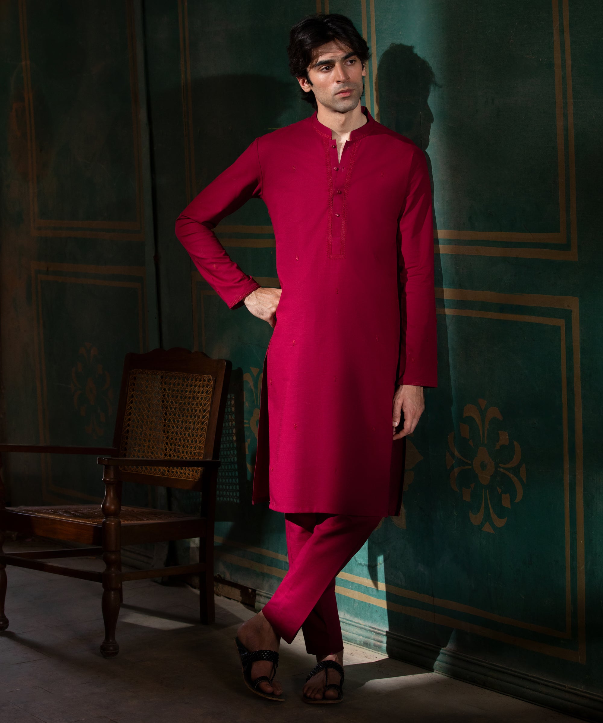 BURGUNDY COTTON FORMAL KURTA TROUSERS