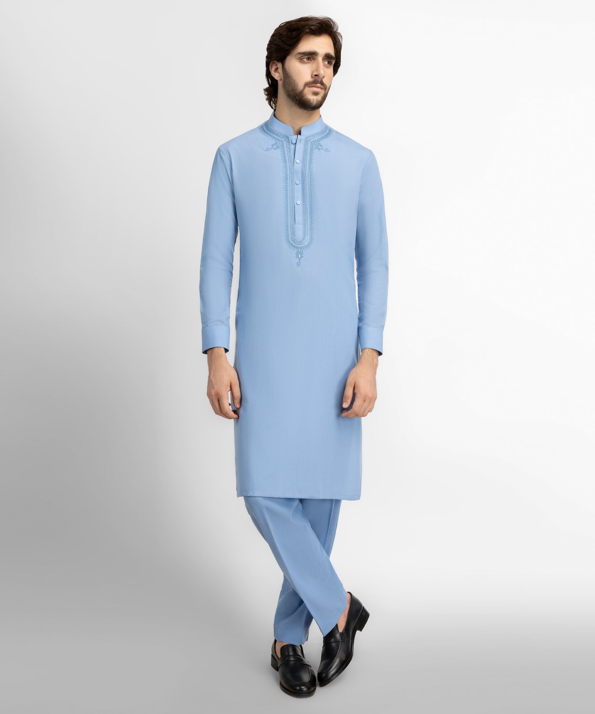 Ice Blue Semi-Formal Kurta Trousers