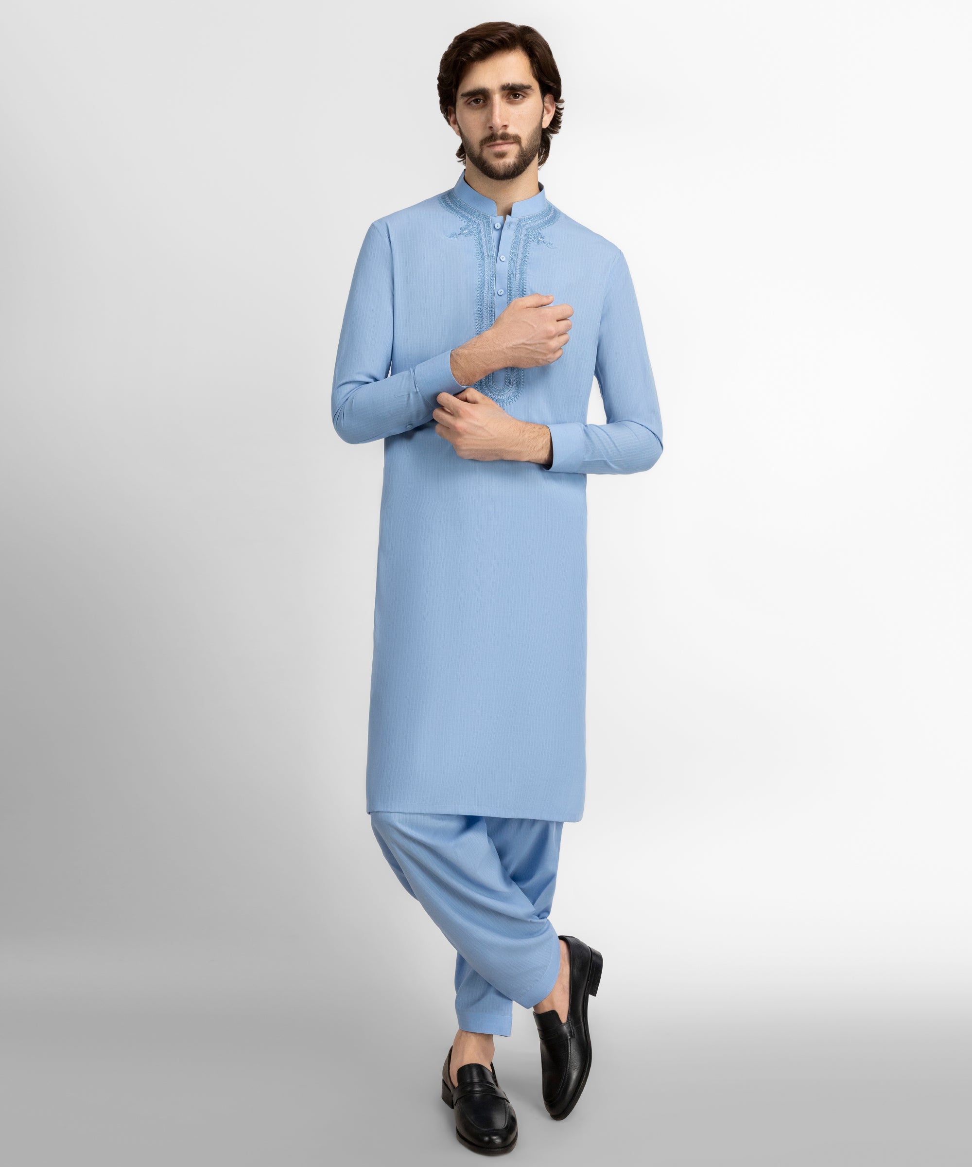 Ice Blue Semi-Formal Kameez Shalwar