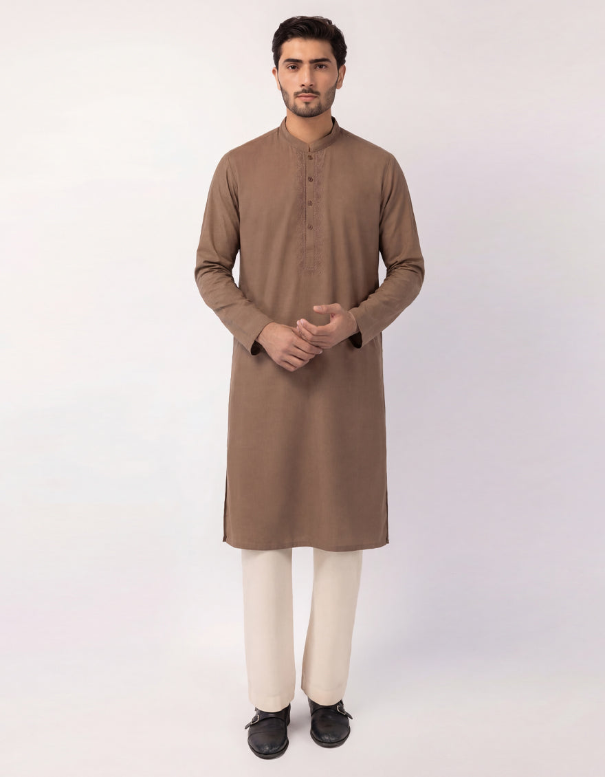 BROWN COTTON CASUAL KURTA