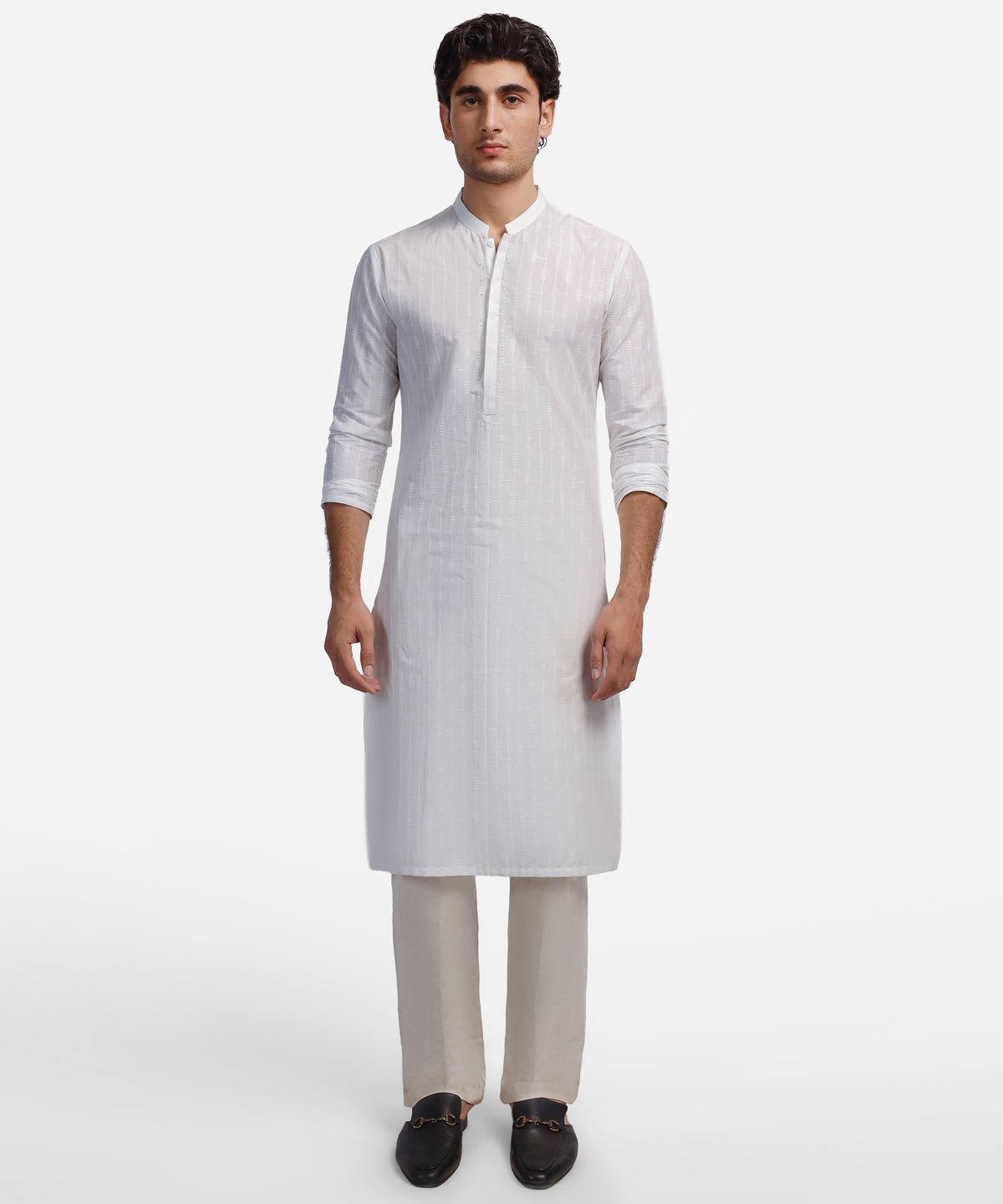 White Formal Schiffli Cotton Kurta