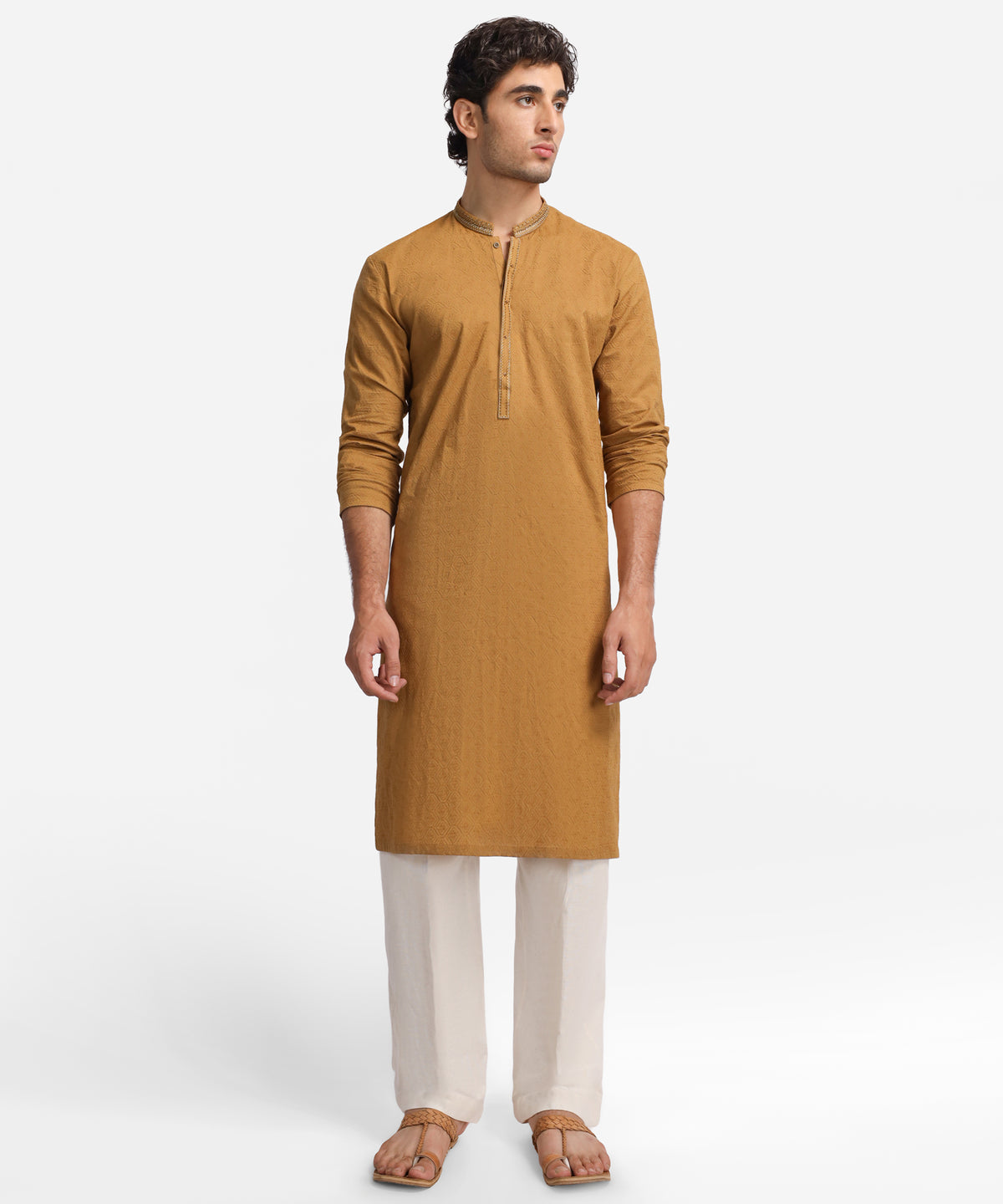 Mustard Formal Schiffli Cotton Kurta