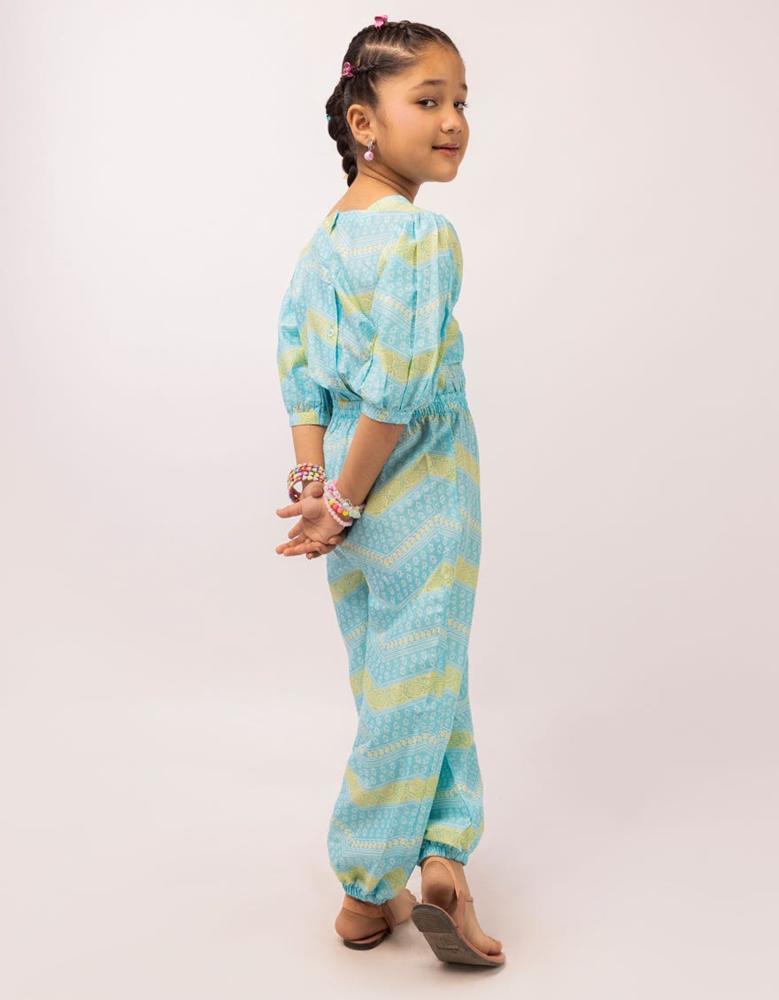 BLUE LAWN PRINTED 2PC JUMPSUIT