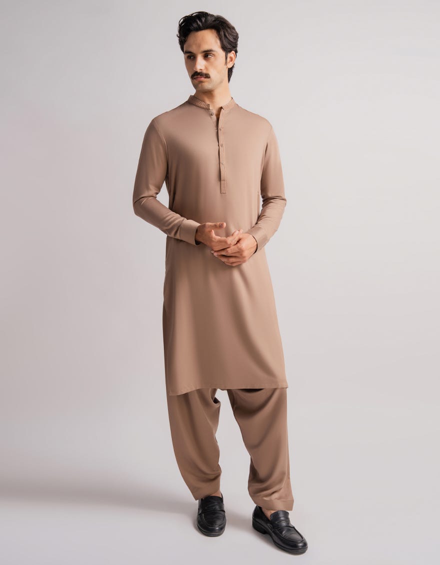 BROWN SEMI-FORMAL KAMEEZ SHALWAR