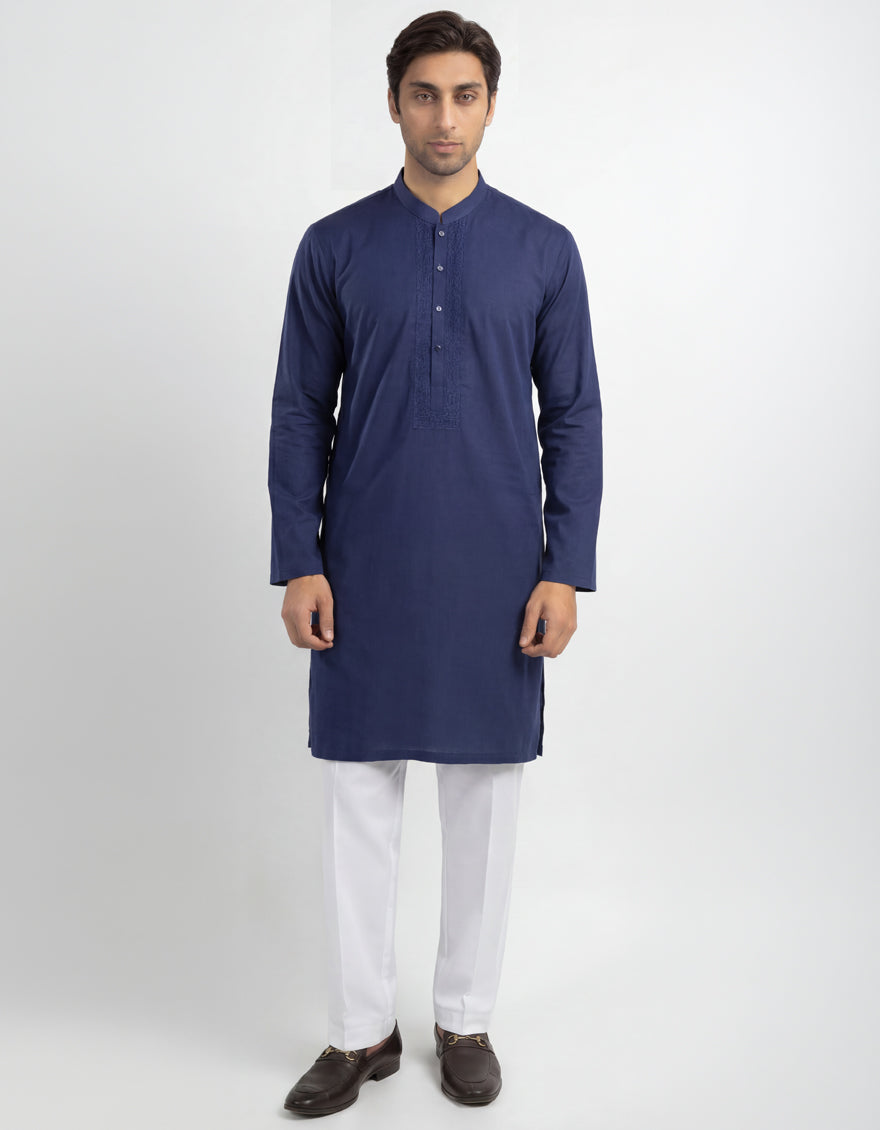 BLUE COTTON SEMI-FORMAL KURTA