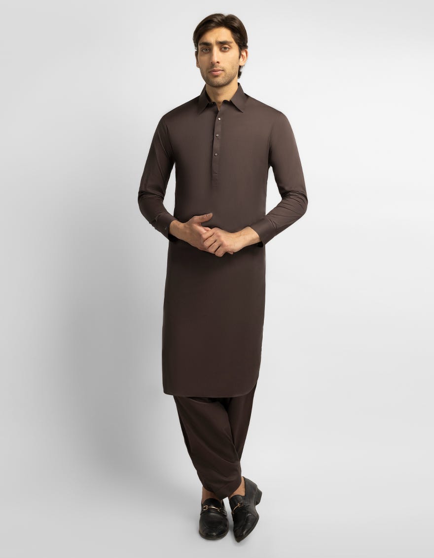 DARK BROWN COTTON PLAIN KAMEEZ SHALWAR