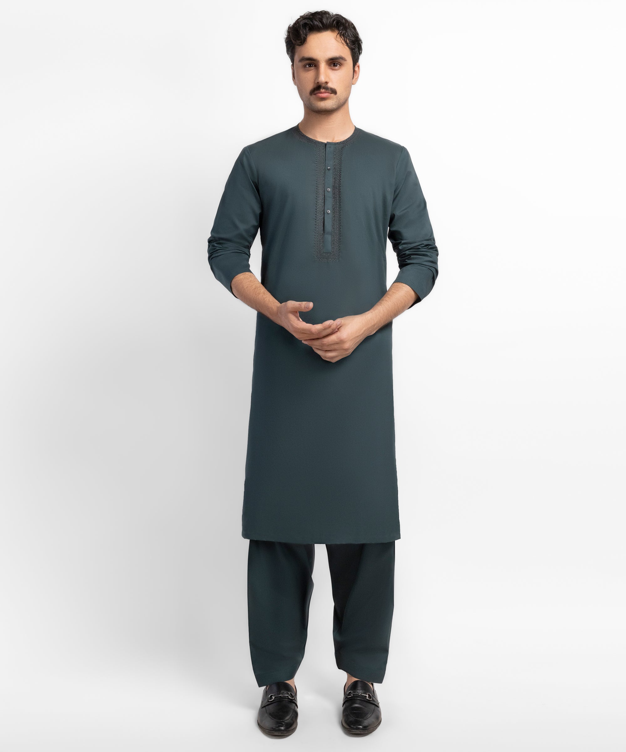 Green Cotton Semi-Formal Kameez Shalwar
