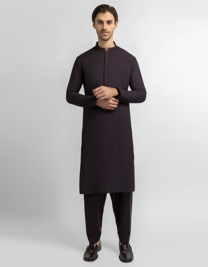 Purple Cotton Semi-Formal Kameez Shalwar