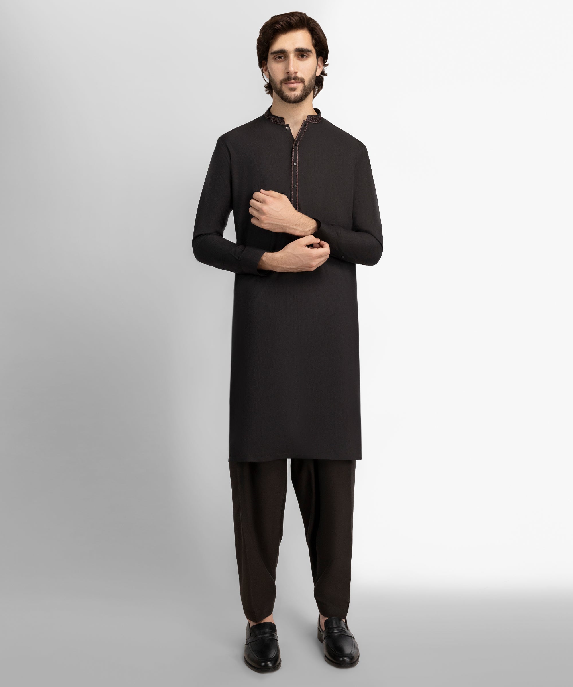 Brown Semi-Formal Kameez Shalwar
