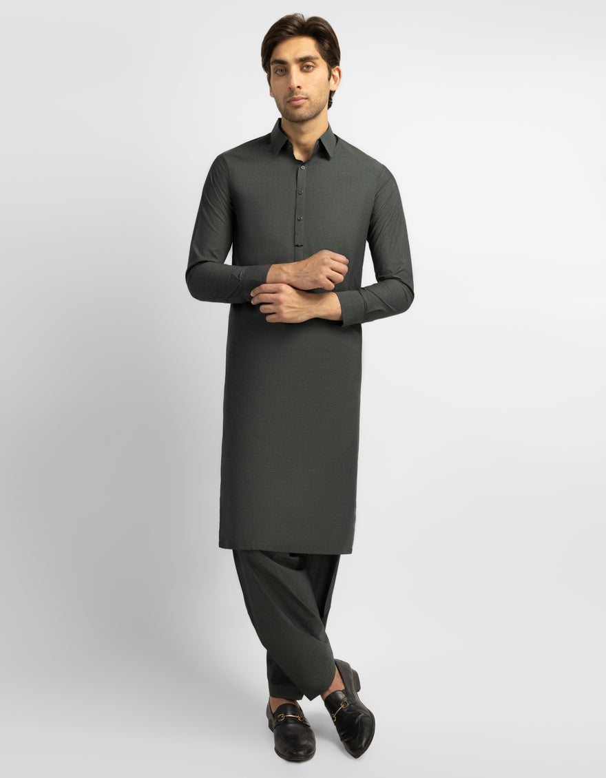 GREEN COTTON PLAIN KAMEEZ SHALWAR