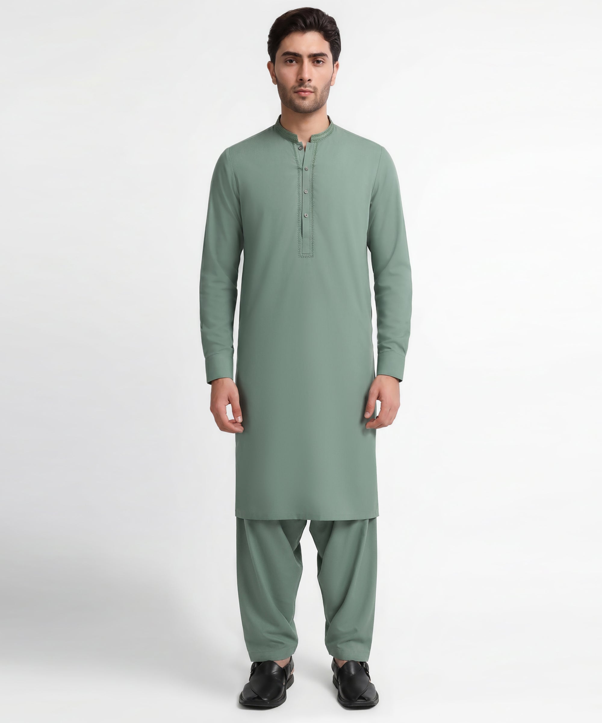 GREEN SEMI-FORMAL KAMEEZ SHALWAR