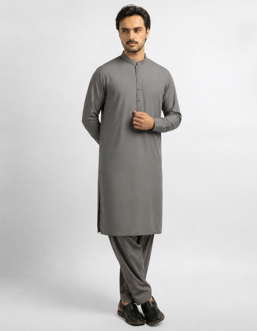 GREY SEMI-FORMAL KAMEEZ SHALWAR