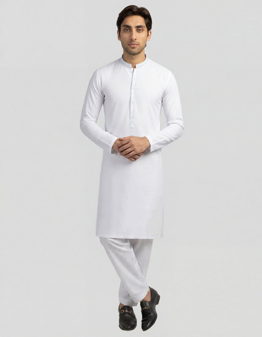 WHITE COTTON SEMI-FORMAL KURTA