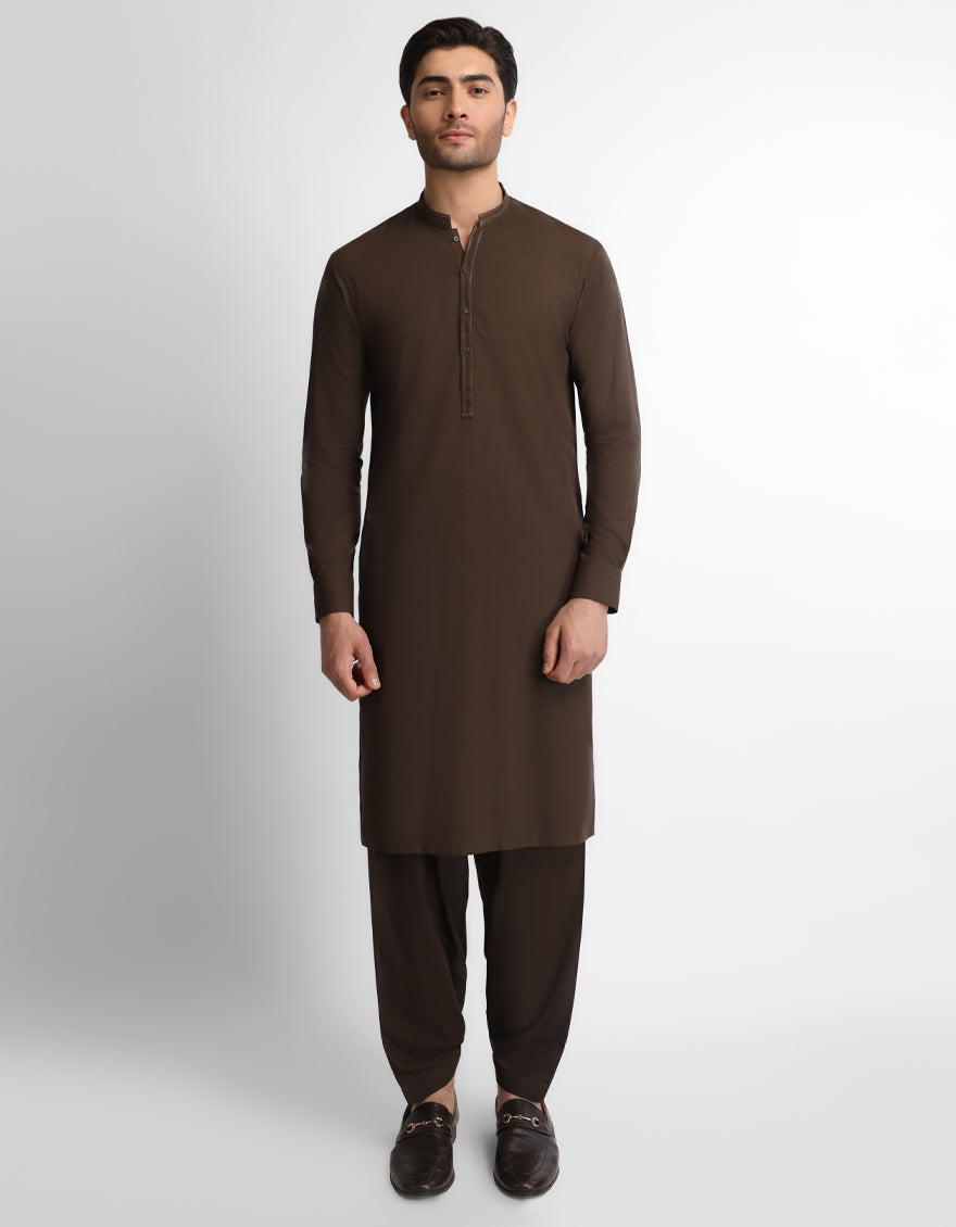 DARK BROWN SEMI-FORMAL KAMEEZ SHALWAR