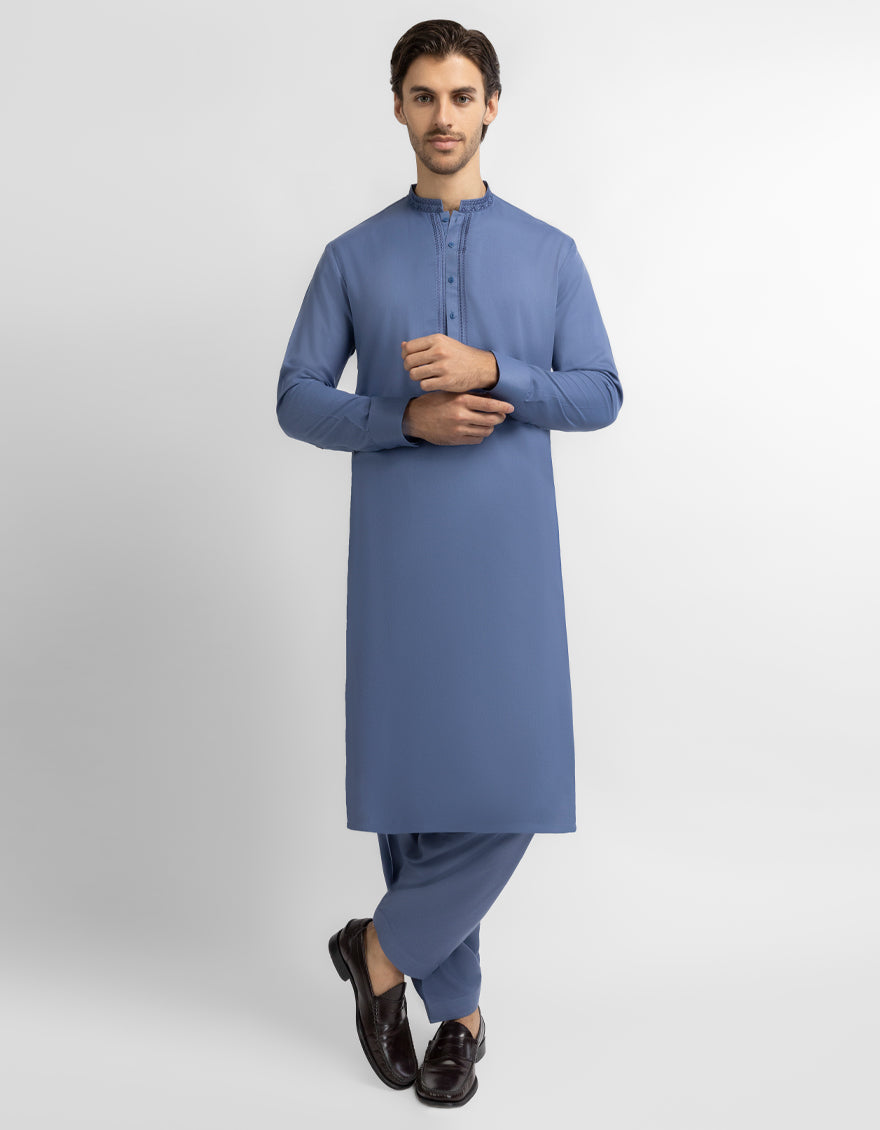 DULL BLUE SEMI-FORMAL KAMEEZ SHALWAR