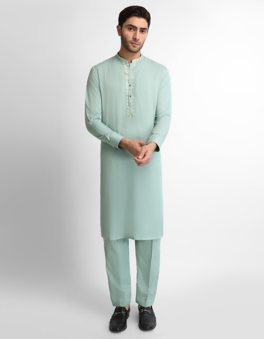 LIGHT GREEN SEMI-FORMAL KURTA TROUSERS